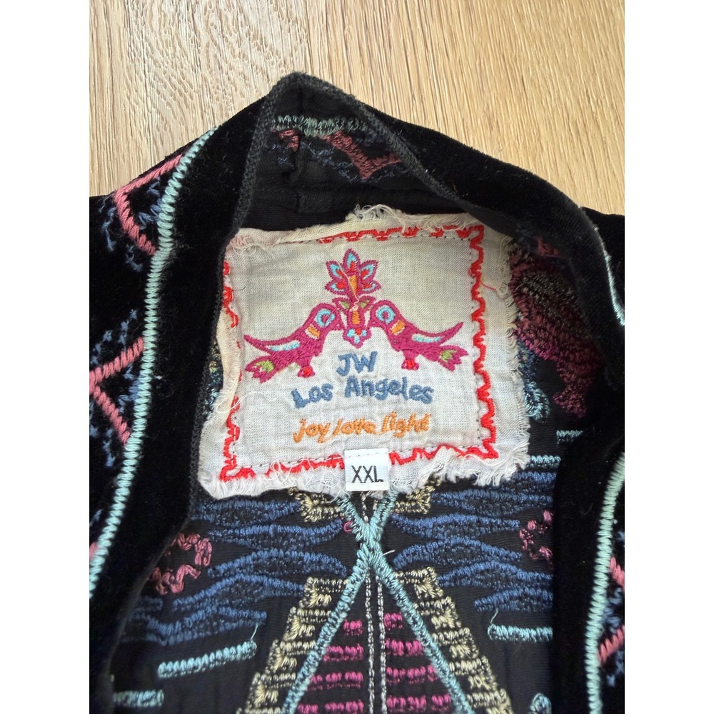 JW Los Angeles Johnny Was Black Velvet Embroidered Kimono cardigan silk XXL - Picture 3 of 8